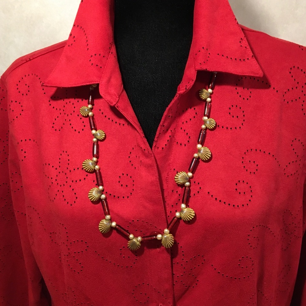 **SOLD**Sag Harbor Red Sueded Polyester Shirt size Large**SOLD**